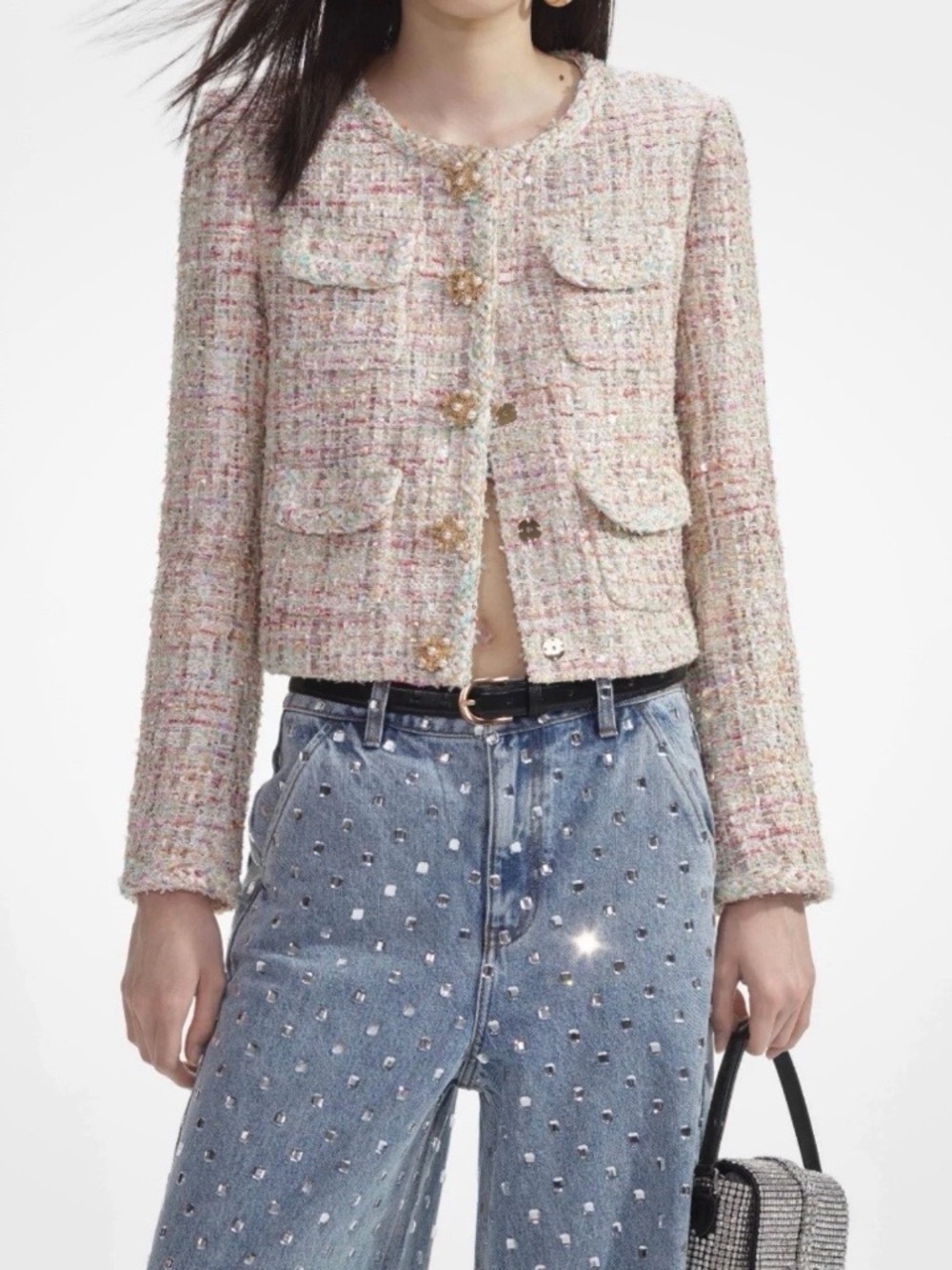Self-Portrait Pastel Bouclé Tweed Jacket - Pink & Cream